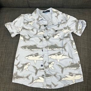 Gray Shark Print Button-Up Shirt